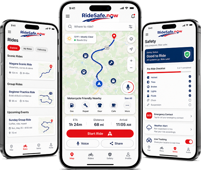 RideSafe.now route planning screens